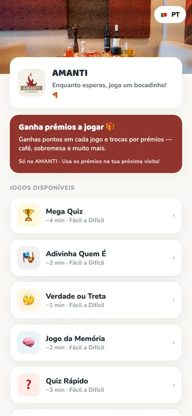 A lista de jogos do PlayZone num restaurante.