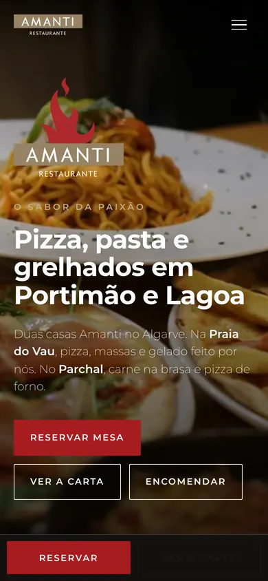 O site do Amanti no telemóvel.